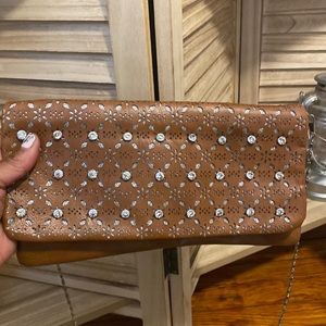 Brown purse with fake diamond studs